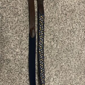 Vineyard Vines Navy and Brown Belt with Yellow Accents